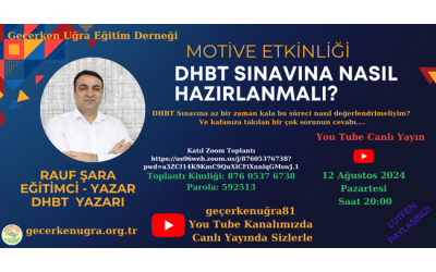 DHBT YAZARI RAUF ŞARA İLE DHBT ÜZERİNE YAPACAĞIMIZ SÖYLEŞİYE DAVETLİSİNİZ. 12.08.2024 PAZARTESİ SAAT:20:00’ GEÇERKENUĞRA81 YOU TUBE KANALIMIZDA