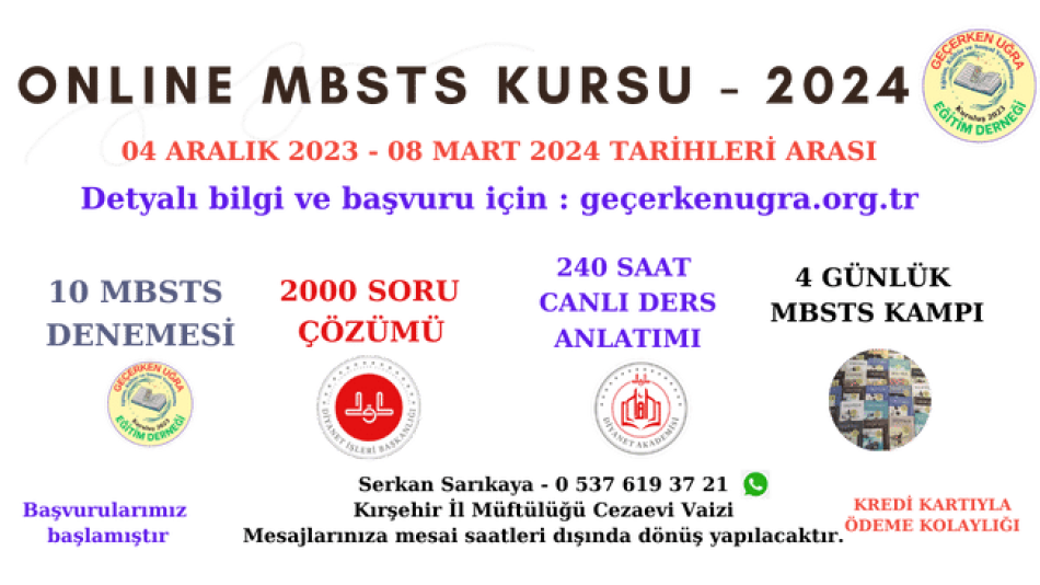 2024 YILI (MBSTS) MESLEKİ BİLGİLER SEVİYE TESPİT SINAVI KURSU UYGULAMA ESASLARI