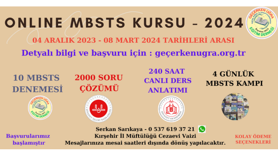 2024 YILI MBSTS KURSU BAŞVURULARIMIZ BAŞLAMIŞTIR.
