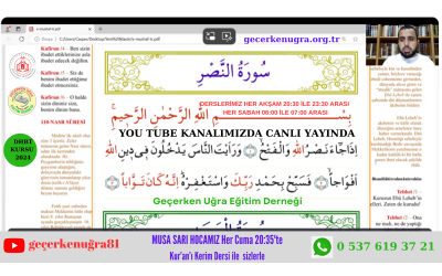 DHBT KURSUMUZDA MUSA SARI HOCAMIZ KUR’AN-I KERİM DERSİ İLE HER CUMA 20:30'DA YOU TUBE CANLI YAYINI İLE SİZLERLE
