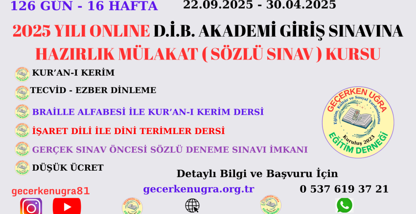 2025 YILI ONLINE D.İ.B. D.İ.B. AKADEMİ GİRİŞ SINAVINA HAZIRLIK MÜLAKAT KURSU ( SÖZLÜ SINAVA HAZIRLIK KURSU ) BAŞVURU VE BİLGİLENDİRME FORMU