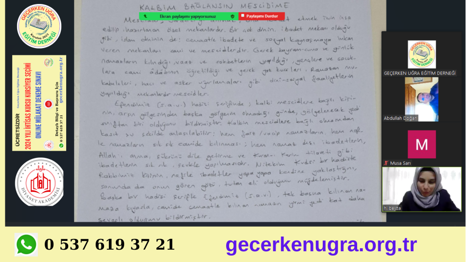 2024 YILI İHTİSAS KURSU KURSİYER SEÇİMİ ONLINE DENEME MÜLAKAT SINAVI OTURUMLARIMIZ 148 ÖĞRENCİNİN KATILIMIYLA DEVAM EDİYOR