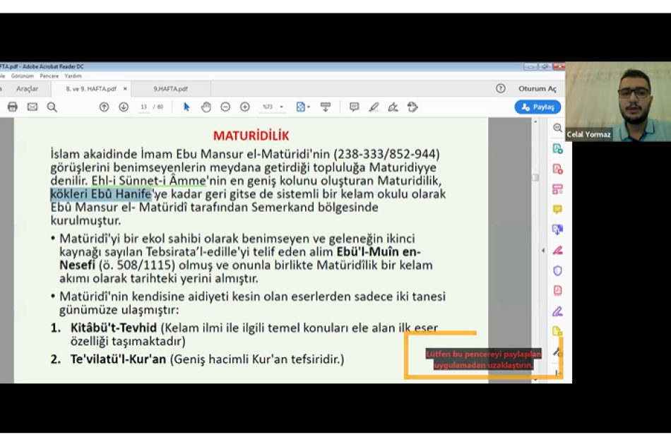 DHBT KURSUMUZDA CELAL YORMAZ HOCAMIZ MEZHEPLER TARİHİ DERSİ İLE HER PAZARTESİ 20:30'DA YOU TUBE CANLI YAYINI İLE SİZLERLE