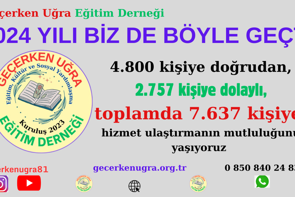 2024 YILI BİZDE DE BÖYLE GEÇTİ 4.800 kişiye doğrudan. 2.757 kişiye dolaylı toplamda 7.637 kişiye hizmet ulaştırdık