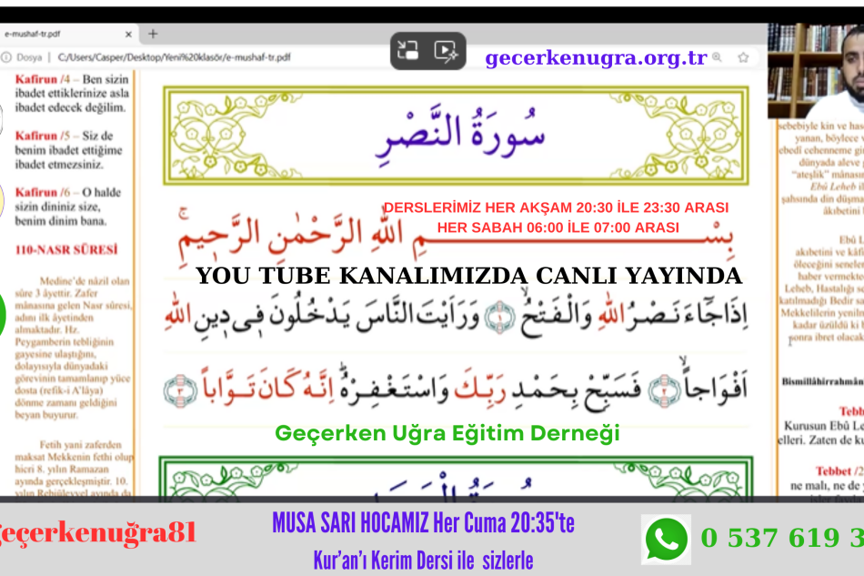 DHBT KURSUMUZDA MUSA SARI HOCAMIZ KUR’AN-I KERİM DERSİ İLE HER CUMA 20:30'DA YOU TUBE CANLI YAYINI İLE SİZLERLE